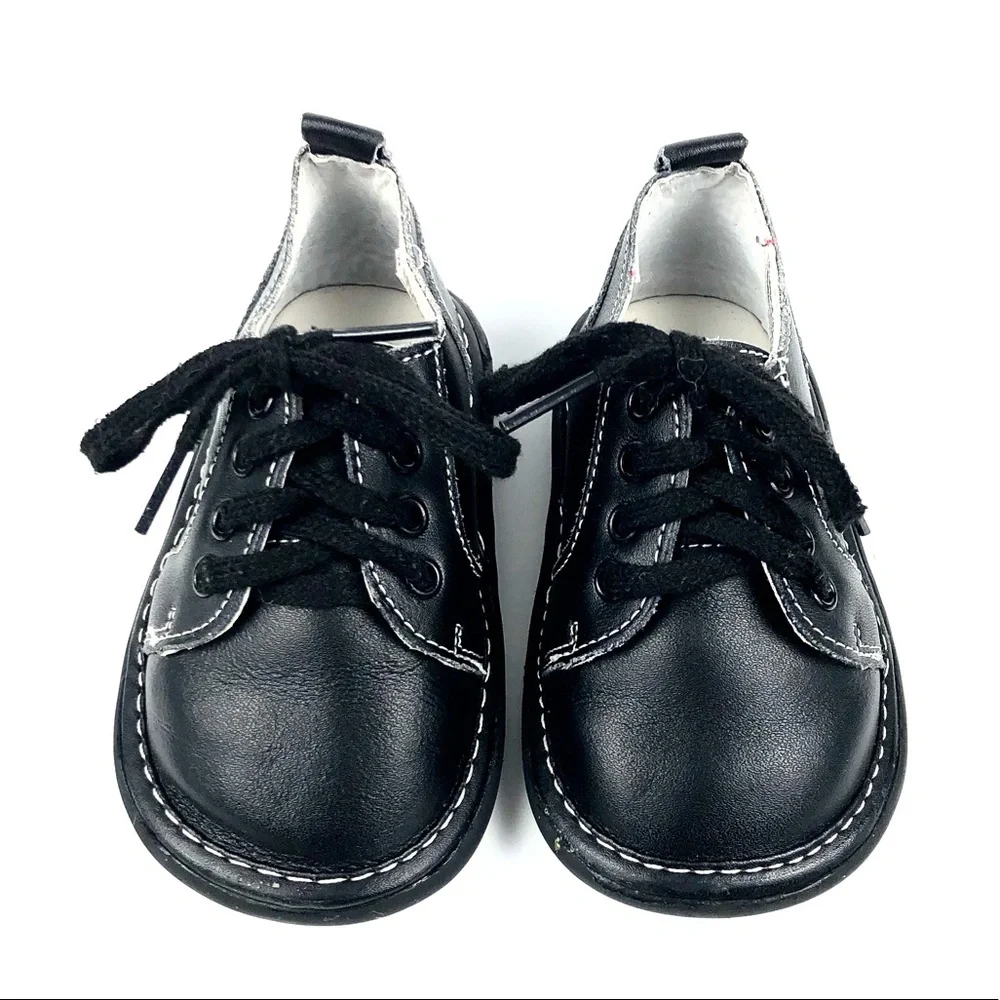 Wee Squeeks Black Leather Oxfords Sz 6